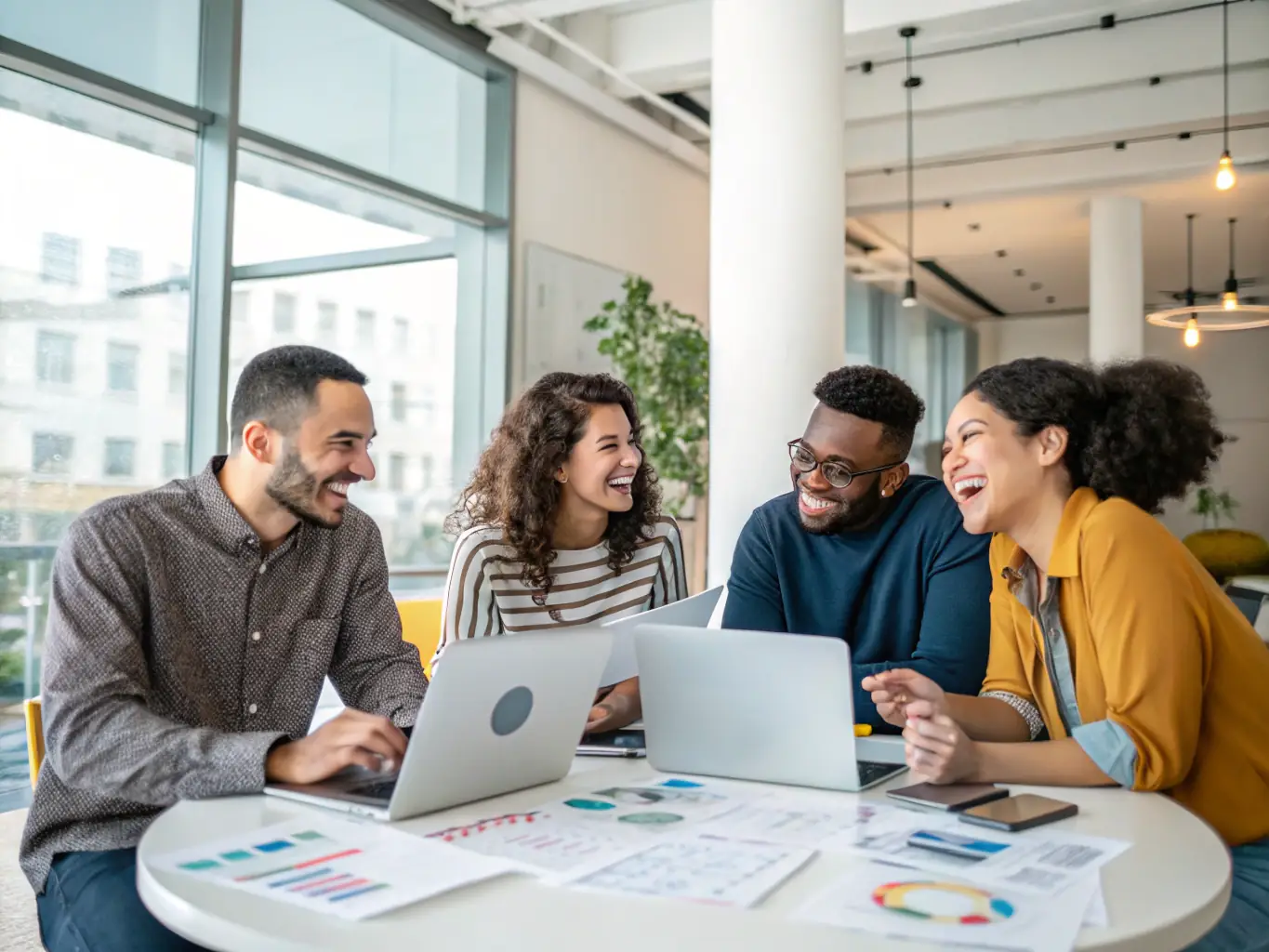 An image depicting a team of marketing professionals collaborating on a Google Ads strategy, emphasizing teamwork and expertise.
